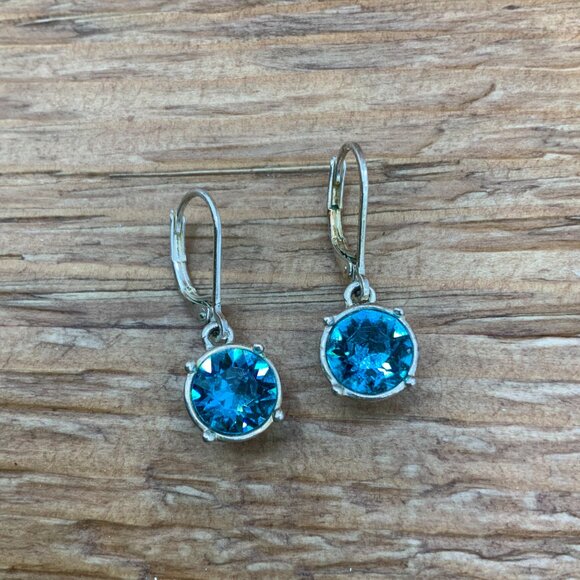 Dana Buchman Blue Crystal Dangling Lever Back Silver Tone Earrings - Picture 3 of 8